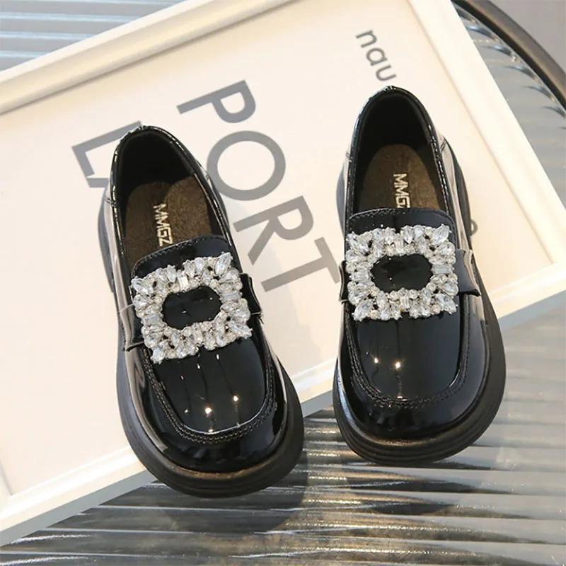 

Girls Square Rhinestone Loafers Patent Leather Slip on Shoes for Children Black Loafer Platform Oxford Shoes Kids Flats 26 чорний