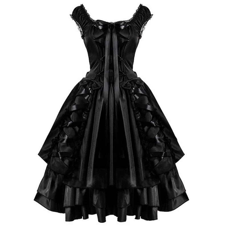 2024 Women's Lace Gothic Renaissance Dress with Bowknot Full Skirt