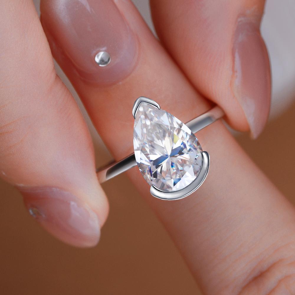 4Carat Pear Cut D Color Moissanite Rings for Women   CopperWaterdrop Diamond Ring Engagement Wedding Bands Jewelry