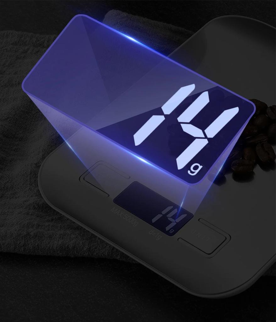 Nowa przenośna waga kuchenna 5kg/1g, Elektroniczna waga do kawy, Powierzchnia ze stali nierdzewnej, Podświetlany wyświetlacz LCD, Waga kuchenna do żywności, Narzędzie do ważenia