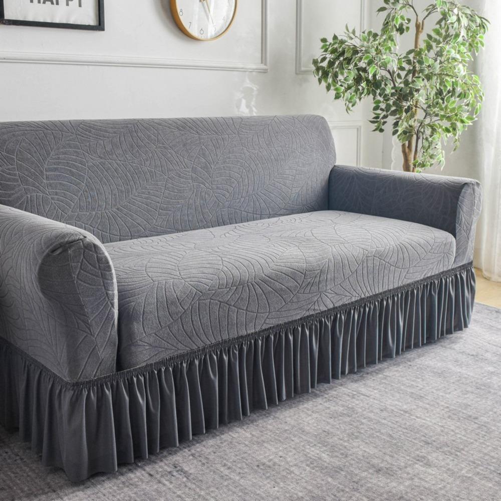 Lace Hem Jacquard Sofa Cover Stretch Full Elastic Slipcover Nordic Style Anti Slip Fabric