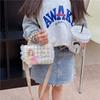Fashion Simulation Pearl Bow Design Whoundstooth Pattern Children Shoulder Bag For Daily Use