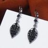 New Fashion Trend Zircon Crystal Black Leaf Pendant Earrings for Women Unique Design Temperament Cool Girls Party Jewelry