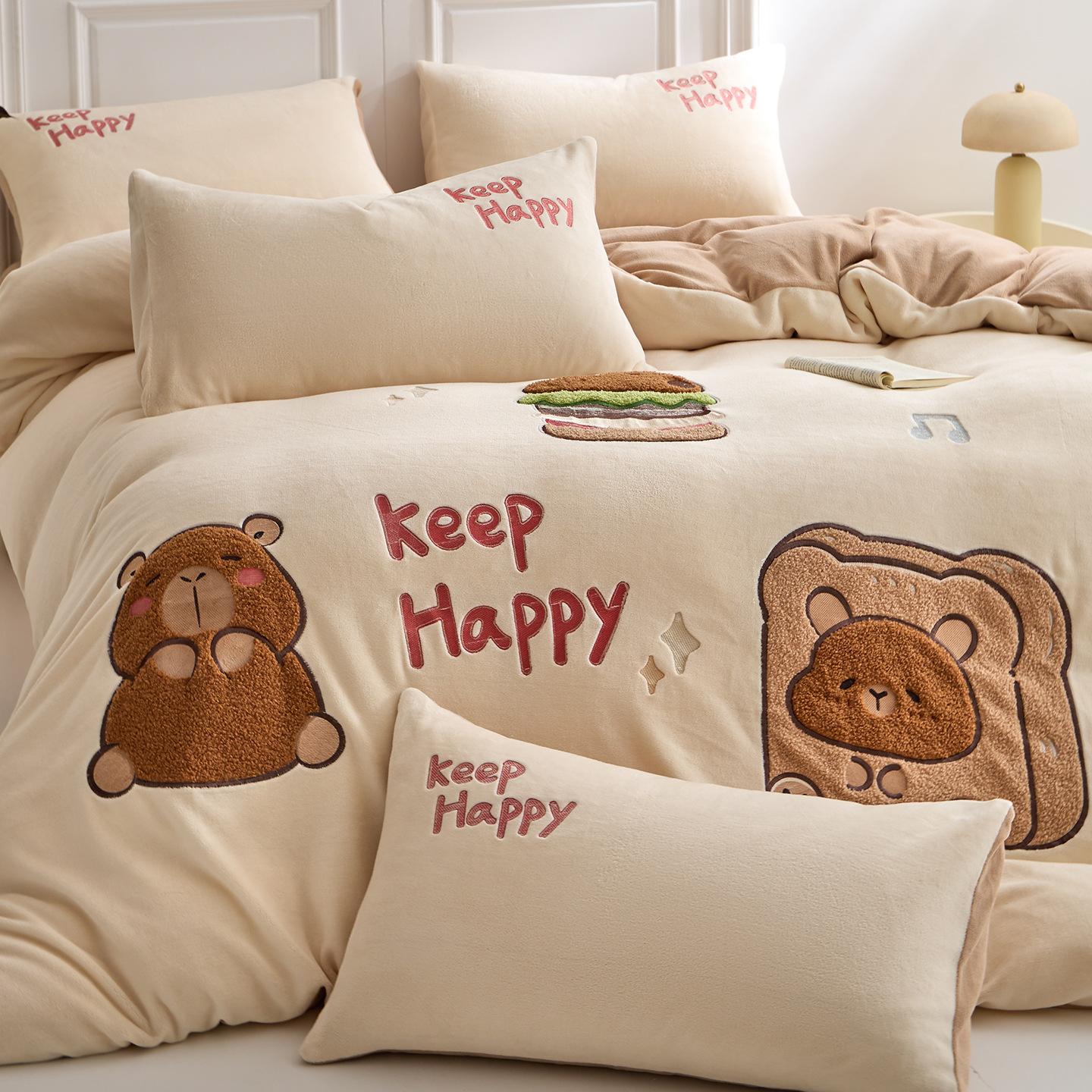 

Wind Thickened Milk Fleece Bed Four-Piece Set Children S Cartoon Coral Fleece Bedding Quilt Cover Bed Sheet Three-Piece Set 3pcof sheets 150x200 quilt