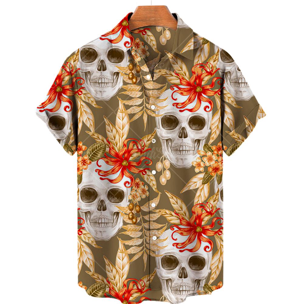 Fashionable Men's Short Sleeve 3D Skull Print Hawaiian Shirt Summer Casual Top Beach
