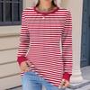Women's Fashion Casual Striped Print Pleated Comfortable Round Neck Loose Long Sleeve T-shirt Top