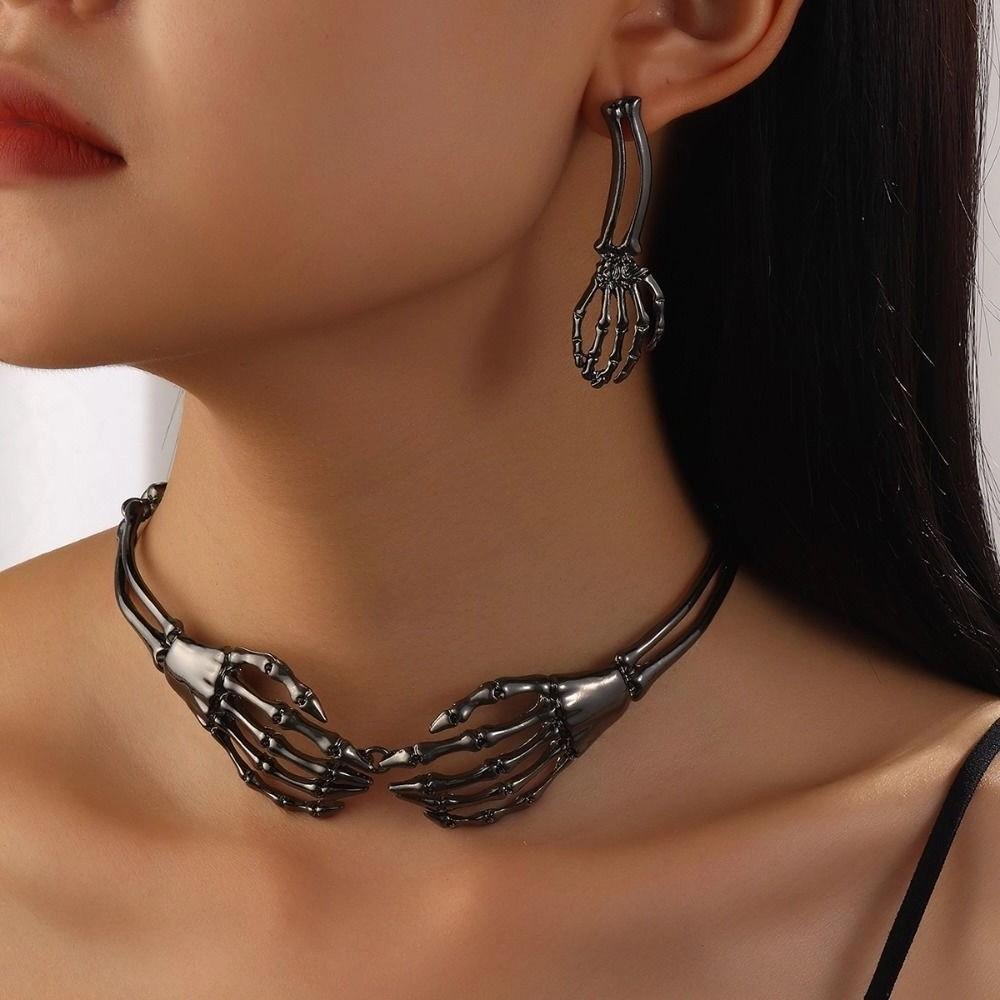 Hip Hop Chains Skeleton Jewelry Suit Halloween Punk Necklace Earring  Holiday Accessories