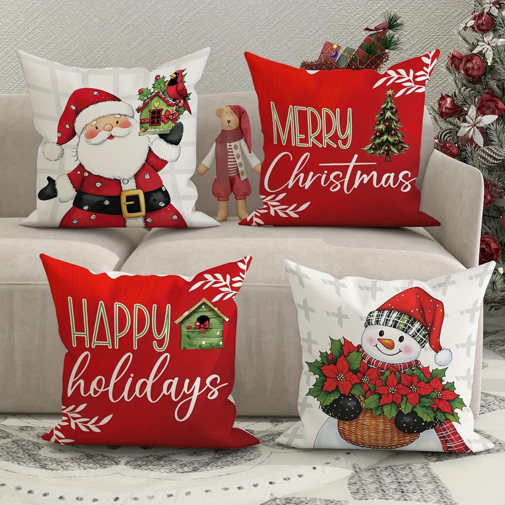 Christmas Decoration Pillow Cover Santa Claus Snowman Merry Christmas Pattern Living Room Sofa Cushion Suite Room Decoration