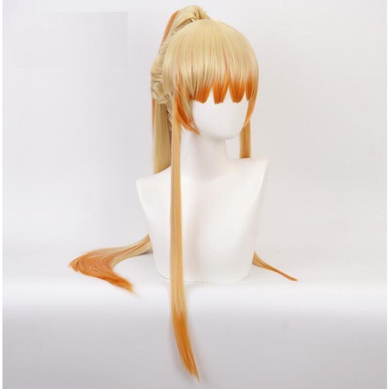 75cm Anime Demon Slayer Orange Long Cosplay Wig Synthetic Hair Halloween Party Wigs Cosplay Costumes Accessories