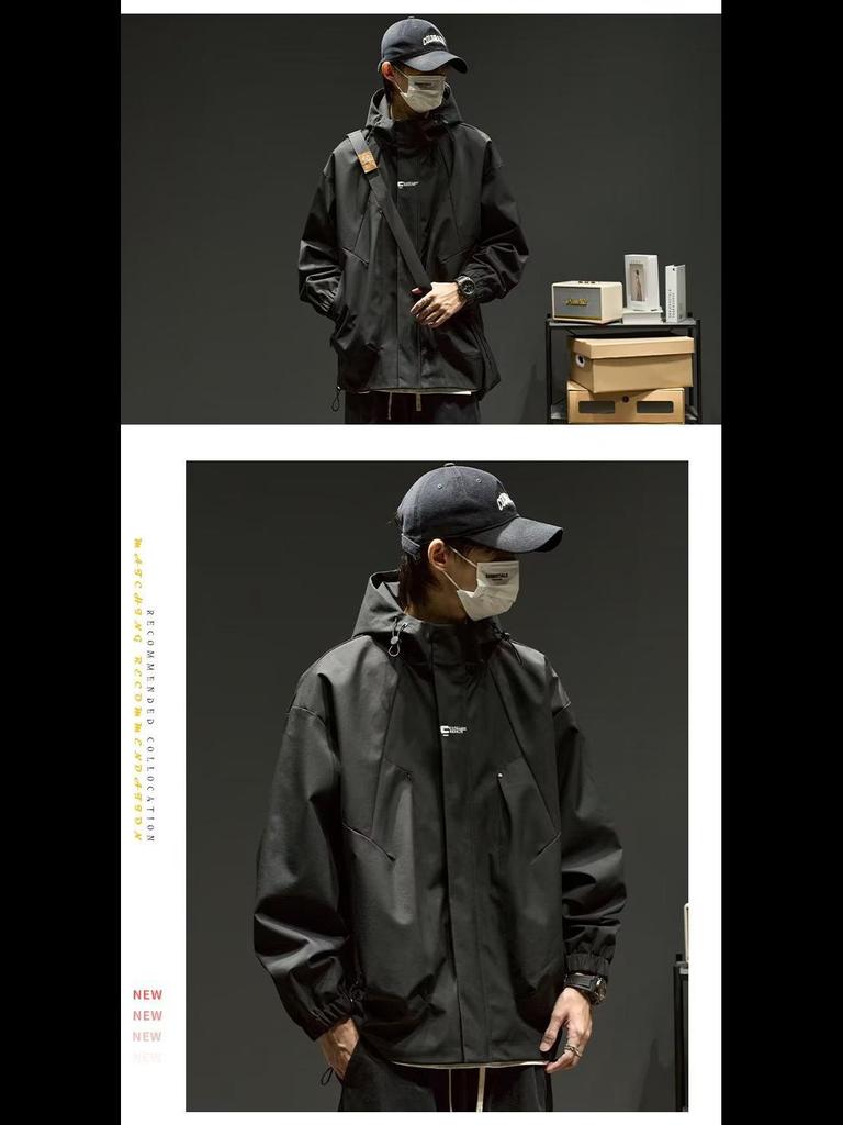 Herren Lockerer Kapuzen-Bergsteigerjacke: Japanische Mode, Amerikanisch Lässig, Frühling/Herbst