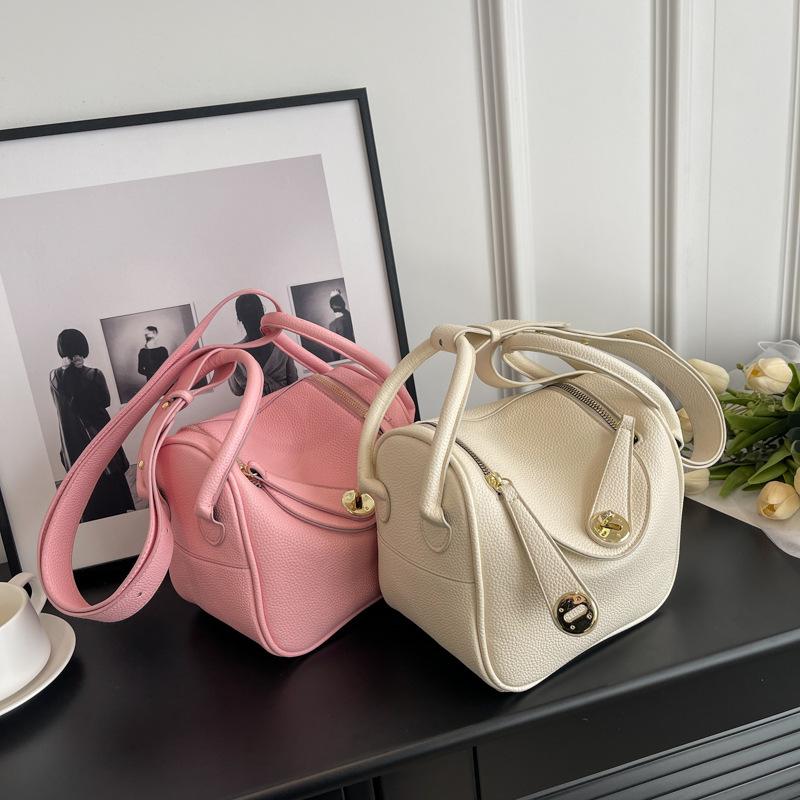 Premium lychee pattern celebrity style new double pull portable shoulder oblique span casual women's bag