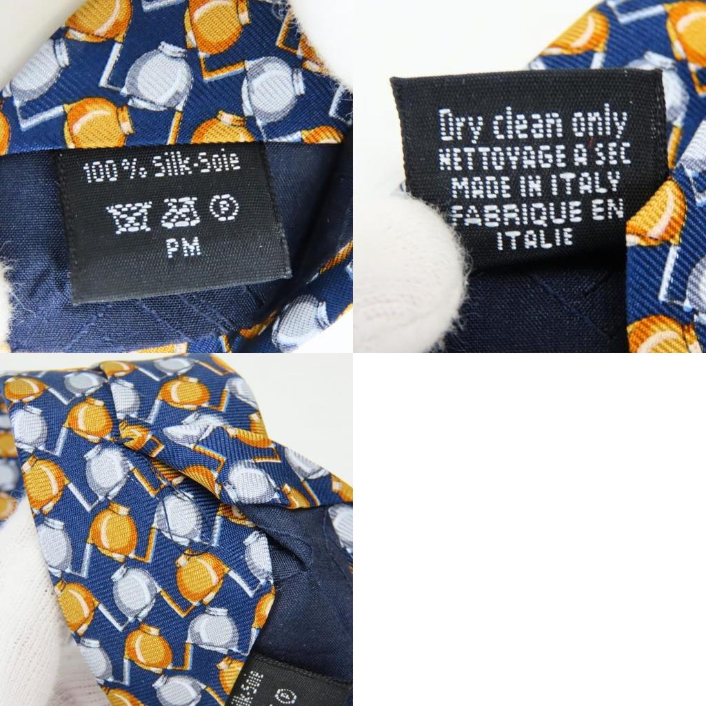 Used Dunhill Tie Silk Navy Orange Business