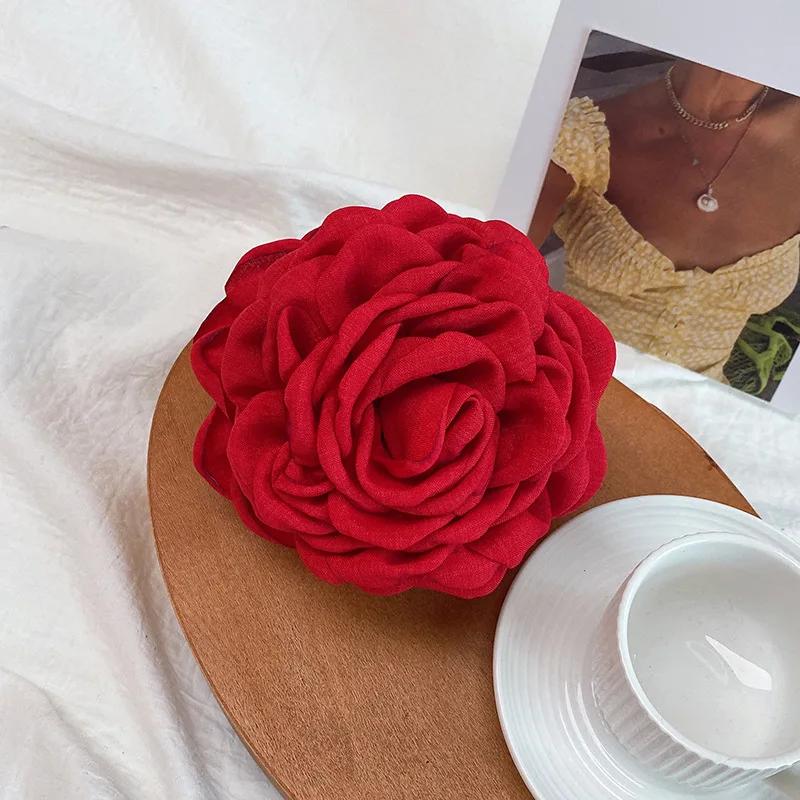 

Заколка-краб из ткани с цветком розы для женщин и девочек, корейская мода, заколки, пластиковые зажимы для волос, головные уборы, аксессуары для укладки волос красный