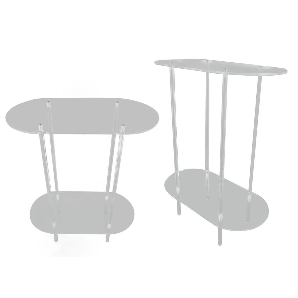 Clear Side Table Acrylic 2 Tier Oval Modern Detachable Nightstand End Table for Living Room Office