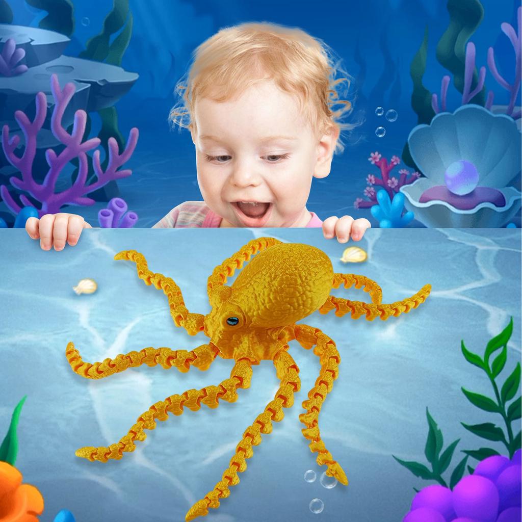 3D Printed Kraken Toy Multi-color Sample With Simulated Eyes, Movable Joints, Gradient Luminous