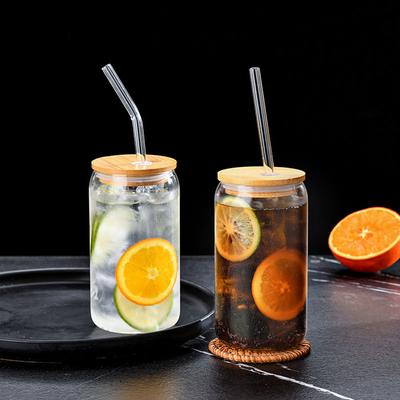 Multifunktionales Glas mit Bambusdeckel, 16oz Hochborosilikat-Cola-Glas, Hochtemperaturbeständiges Glas, Milchtee-Tasse, Getränkebecher
