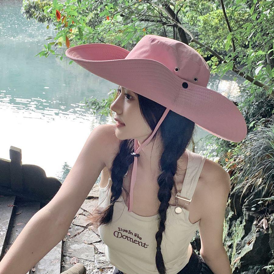 Outdoor hiking hat Women's storage basin hat Summer UV protection sun hat Cycling sun protection hat Big brim bucket hat