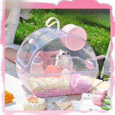 Portable Transparent Hamster Carrier Cage Large Space Travel Habitat for Golden Bear Sugar Glider Small Pets