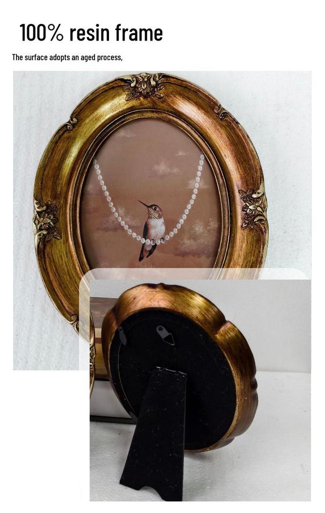 Vintage European Oval Wall Photo Frame: French Living Room or Bedroom Light Luxury Carved Glass Decoration