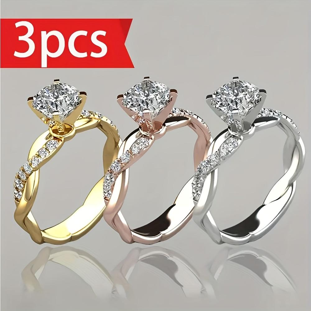 1pc Elegant Princess-Cut Synthetic Zirconia Engagement Ring - Twisted Band Design, Cubic Zirconia Accents, Perfect for Weddings, Parties, Anniversarie