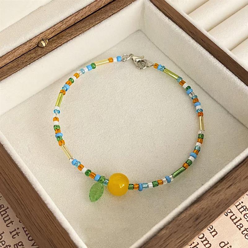 Orange Beaded Bracelet For Women Girls Summer Charm Beaded Adjustable Bracelet Friendship Jewelry