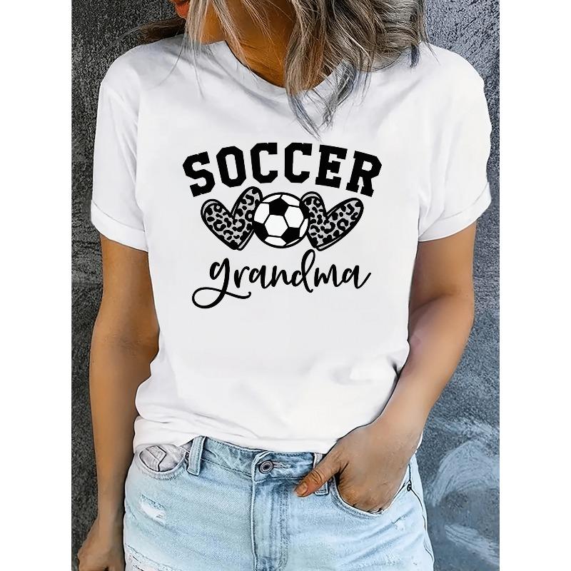 Soccer Leopard Heart Soccer Grandma Slogan Crew Neck Short Sleeve T - Shirt, 2026 Summer New Style S белый
