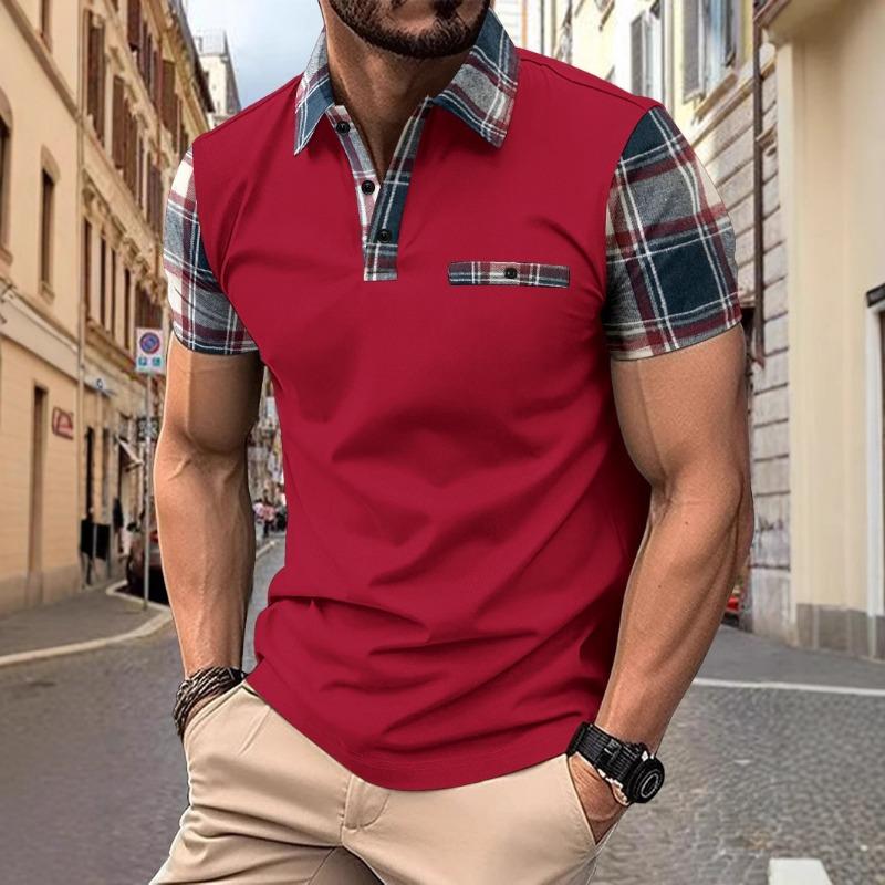 

Летнее спортивное поло с коротким рукавом и цветовым сочетанием, с карманами и карманами для мужчин XXXL красный