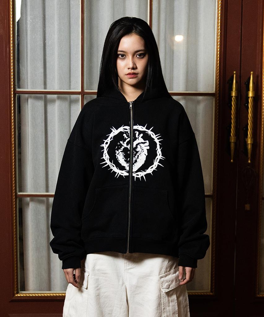 Nod Saint Heart Zip-Up Hoodie (Black)