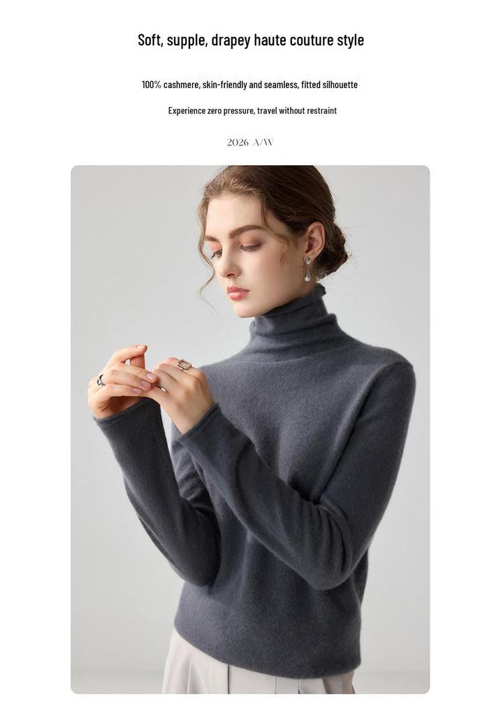 Women's Versatile Turtleneck: 100% Pure Cashmere Sweater, Skin-Friendly Soft Knit, High-Neck Layer.