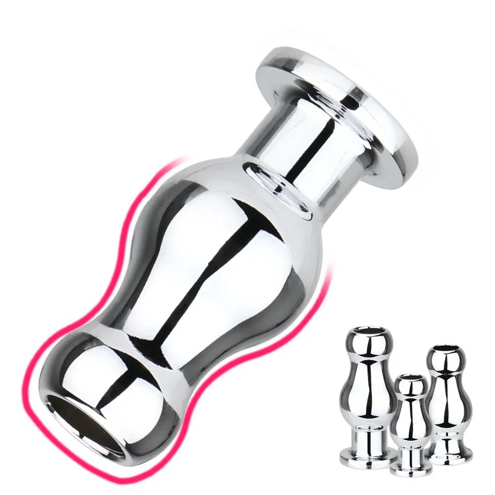 Anal Sex Toys Sex Toys For Woman Men Gay Anal Dilator Metal Butt Plug Douche Enema Syringe Hollow Anal Plug G-spot Stimulator