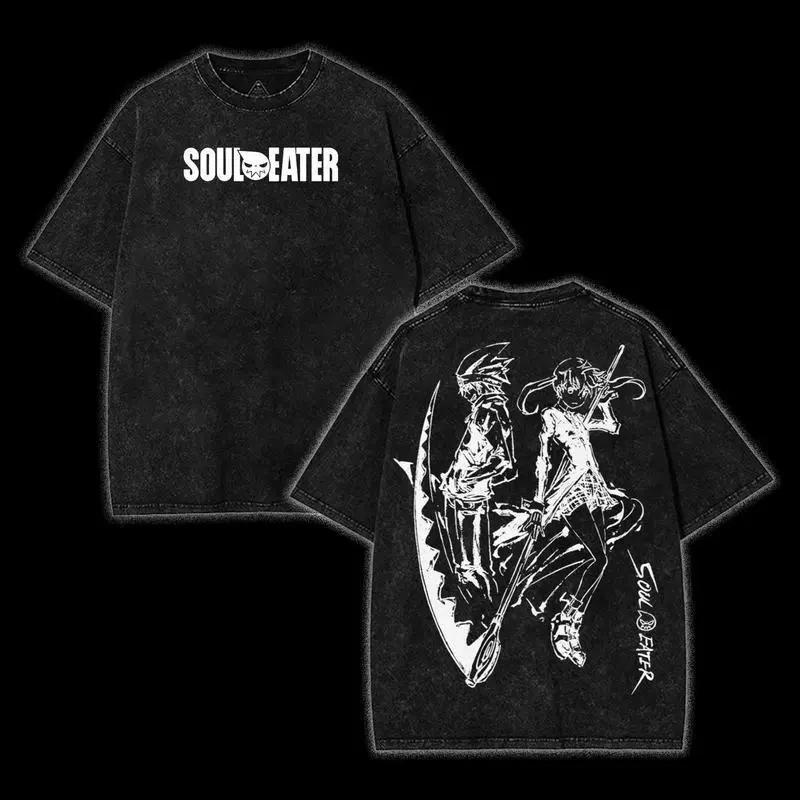 Аниме футболка в стиле Soul Eater, Soul & Maka, уникальный винтажный стиль Y2K, унисекс, плотная M