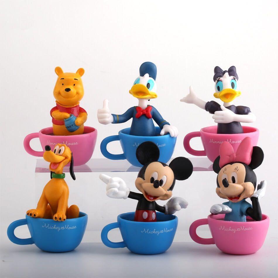 Disney Minnie Mickey Figure Teacup Toy Set For Kids Pvc Material Perfect For Cake Decoration And Diy Projects