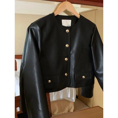 Korean Style Black Jackets Women  New Fashion Vintage Single Breasted Leather Jacket Women Streetwear O Neck Short Jackets
