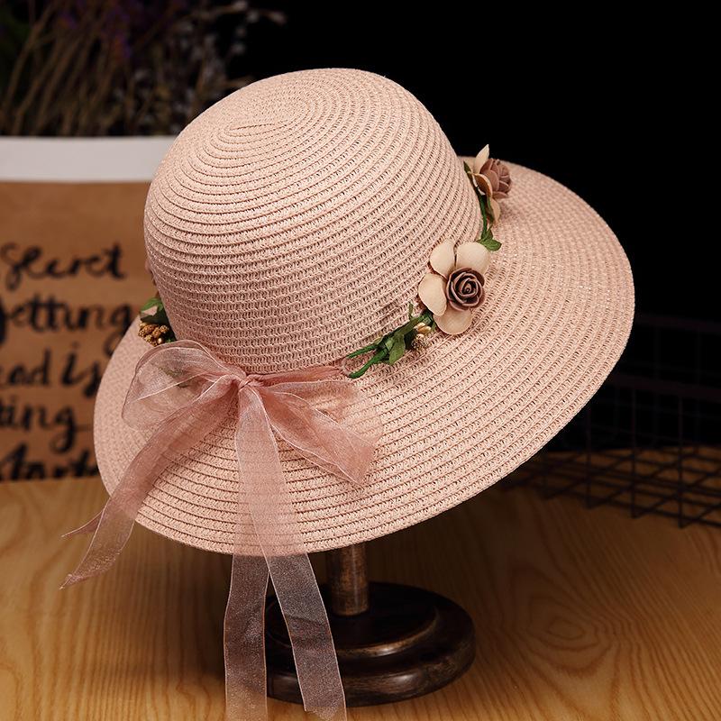 Women's Foldable Summer Beach Hat - Large Brim, Anti-UV, Floral Straw Sun Protection Hat