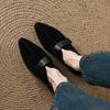 Mode NY Vår/Höst Dam Pumps Spetsig Tå Klumpig Klack Skor Får Mocka Läderskor för Kvinnor Slip-on Dam Loafers Svart Sko