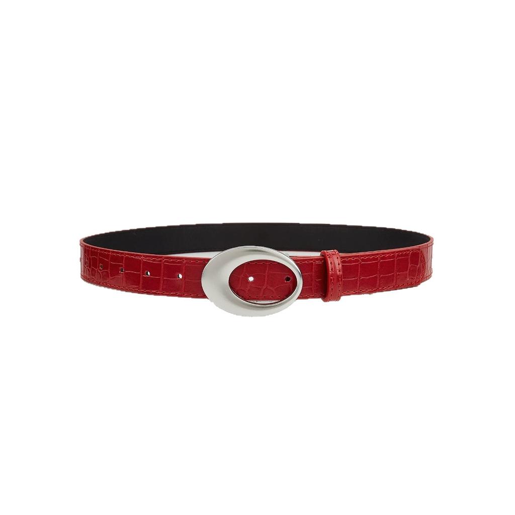 American Retro Millennium Spice Girl Crocodile Pattern Red Belt Simple High-End Casual Belt
