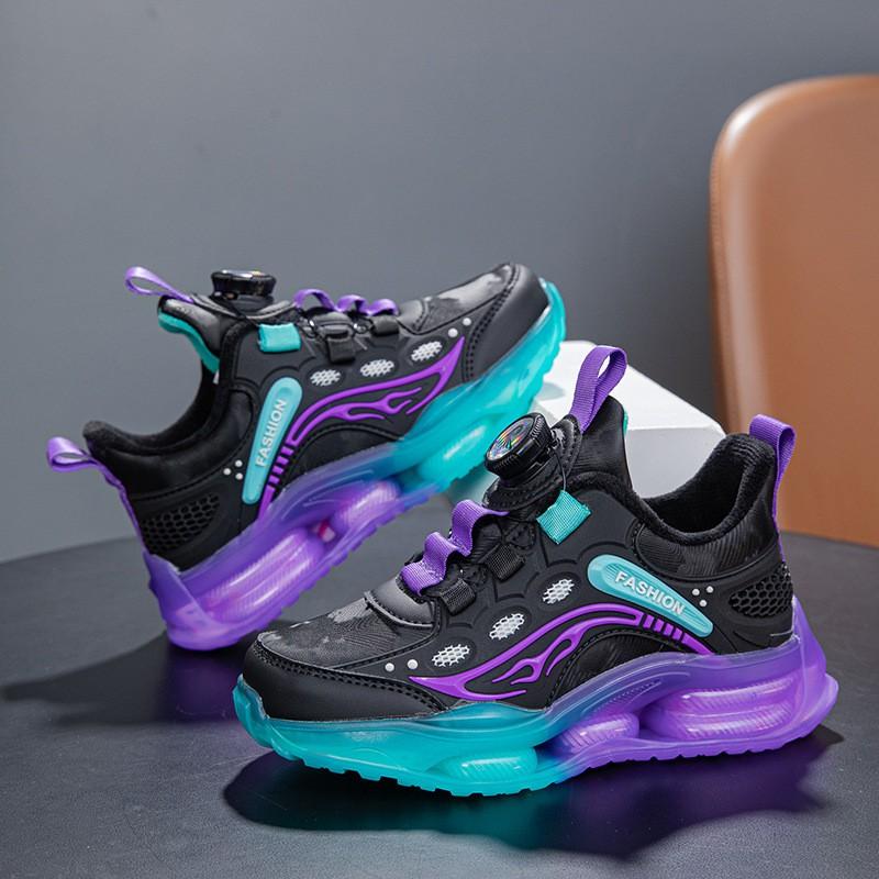 Kids Chunky Sneakers Boys Girls 2026 Soft Sole Running Shoes With Rotating Snap Synthetic Leather Upper