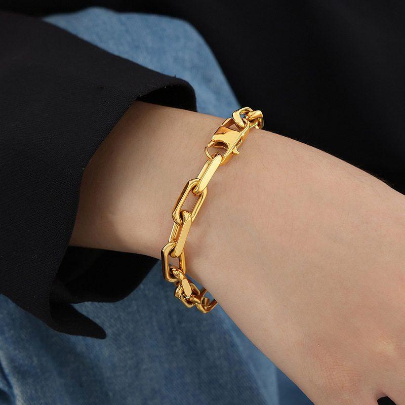 INS Street Style Titanium Steel Jewelry Suit Thick Chain E476-Gold Bracelet-19Cm