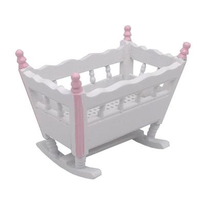 1:12 Dollhouse Miniature Dolls Furniture White Wooden Cardle Baby Bed Kids Toys Wooden Nursery Cradle Baby Crib