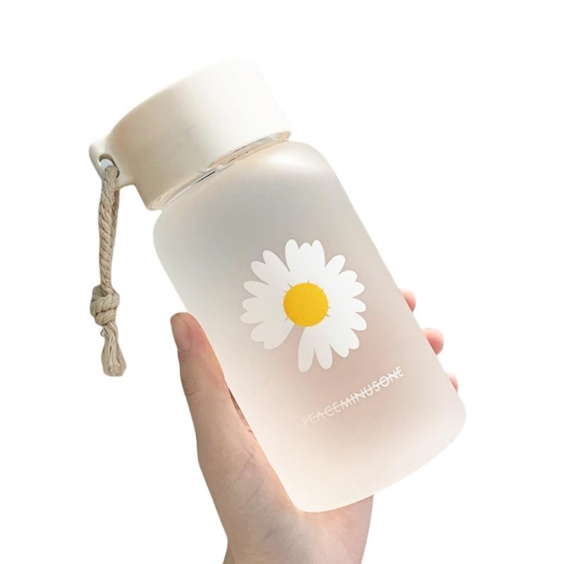This Summer Cute Little Chrysanthemum Water Cup Comes In Two Styles Frosted and Transparent with A Handle for Easy Carrying
