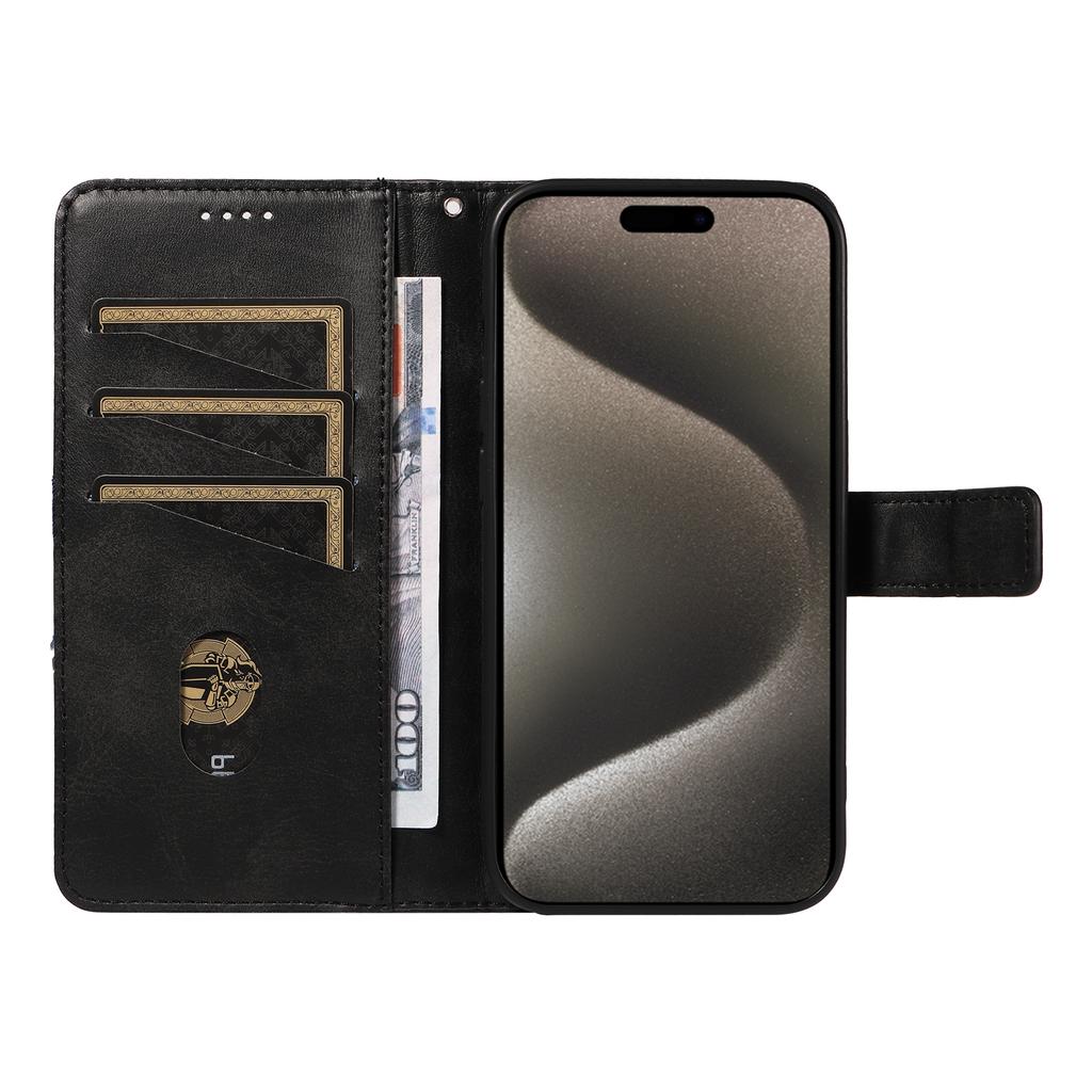 For iPhone 15 Pro Max Case Card Slots Lines Pattern PU Leather Phone Cover Stand