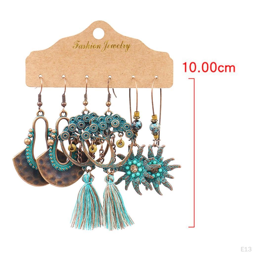 3Pairs Bohemian National Style Dangle Earrings Set Alloy for Birthday Party