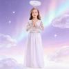 Elegant Long Sleeve Angel Dress With Gold Edging And Wing Attachments Costume Outfit Ideal For Stage Performances