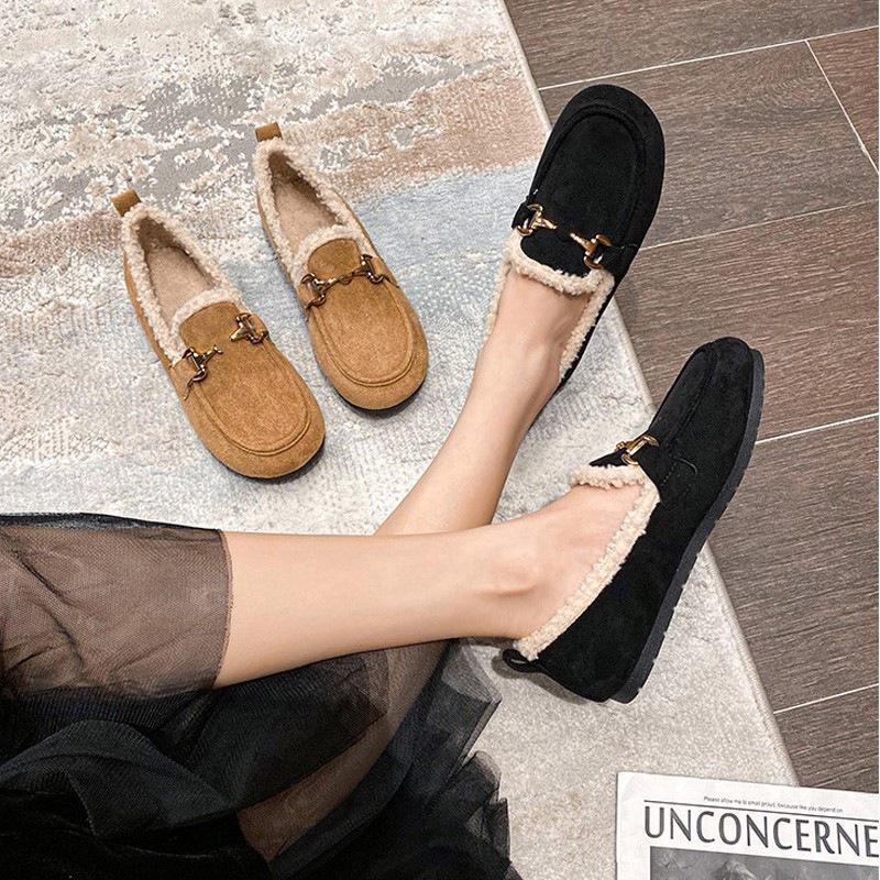 Casual Warm Fluffy Shoes, New Autumn and Winter Velvet Cotton Shoes, Non-slip Outside