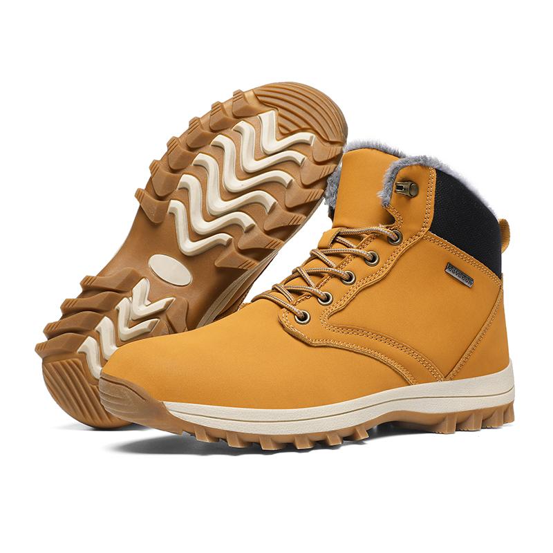 Boots Men High Top Boots Men's Leather Shoes Winter Fashion Plush Warm Shoes Mens Hiking Shoes Lace Up Non-Slip Ankle Boots Male