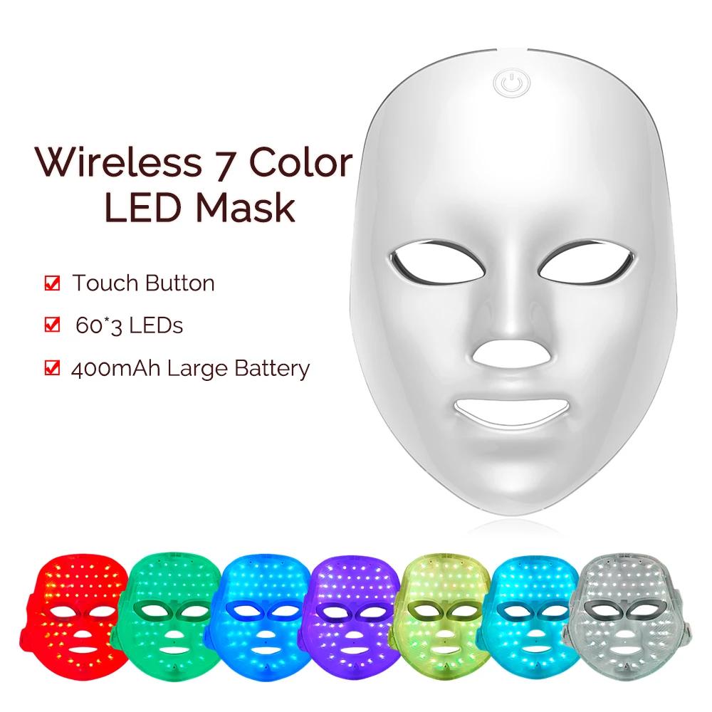 7-Color LED Photon Face & Neck Mask — Wireless Rechargeable, High-Density LEDs, 15–20min Auto Timer, Home Spa