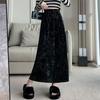 Navava Women Velvet Crush Banded Long Skirt Ns487