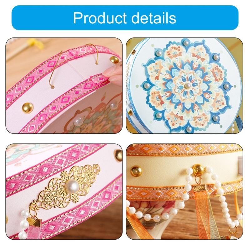 Floral Lantern with Pearls and Ribbon MidAutumn Festival Handheld Toy Kids Led Lights New Year Night Market Stall