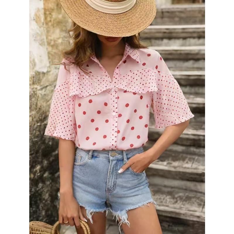 JPNTKY Women's Fashion Casual POLO Neck Short Sleeve Blouses & Shirts