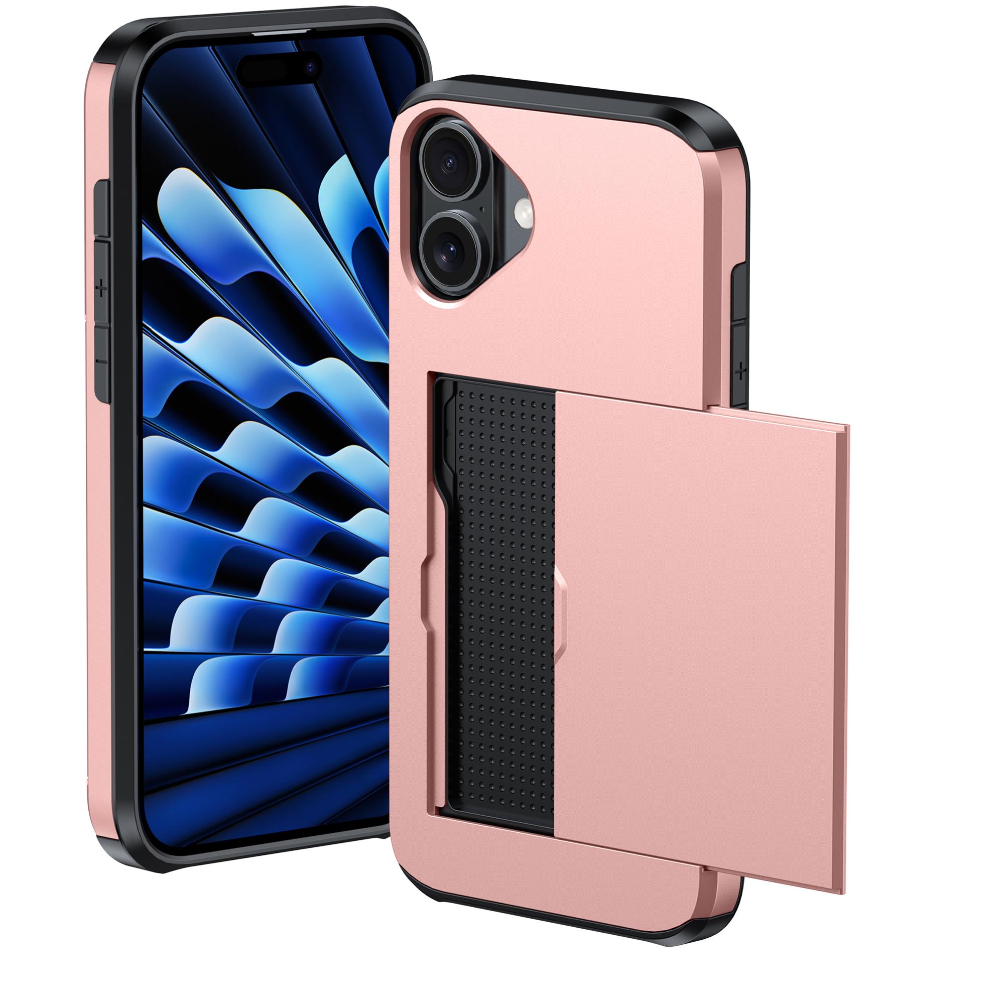

For iPhone 17 Case with Card Holder TPU+PC Phone Back Cover Gold